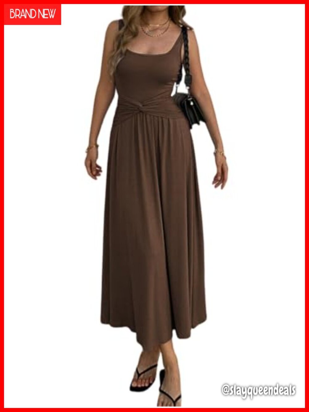 Women's Summer Mock Knot Front Maxi Dress Sleeveless Square Neck Ruched Waist